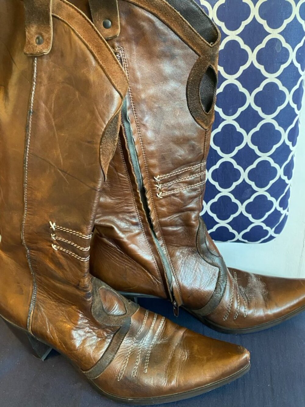 Vic Matié Made in Italy Brown Leather Western Knee High Boots | Size 10 | Pointe
